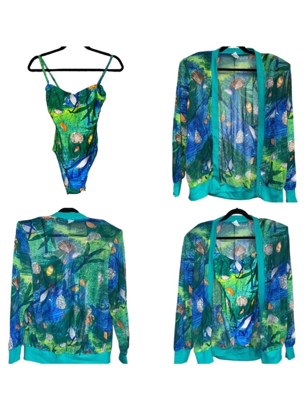 Vintage Gottex 2-Piece Vibrant Blue and Green Swimsuit and Cover-Up Set